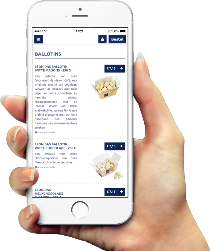 Voorbeeld van onze app op smartphone Voorbeeld van onze app op smartphone